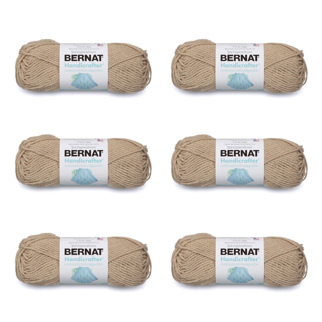 Bernat Handicrafter Cotton Jute Yarn - 6 Pack of 50g/1.75oz - Cotton - 4 Medium (Worsted) - 80 Yards - Knitting/Crochet